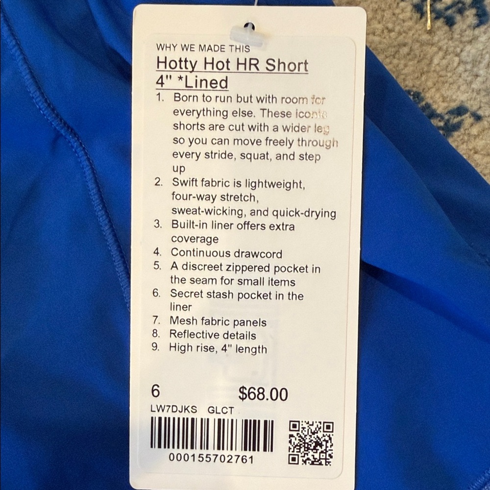 NWT Lululemon Royal Blue Hotty Hot HR 4” Shorts - Picture 2 of 2